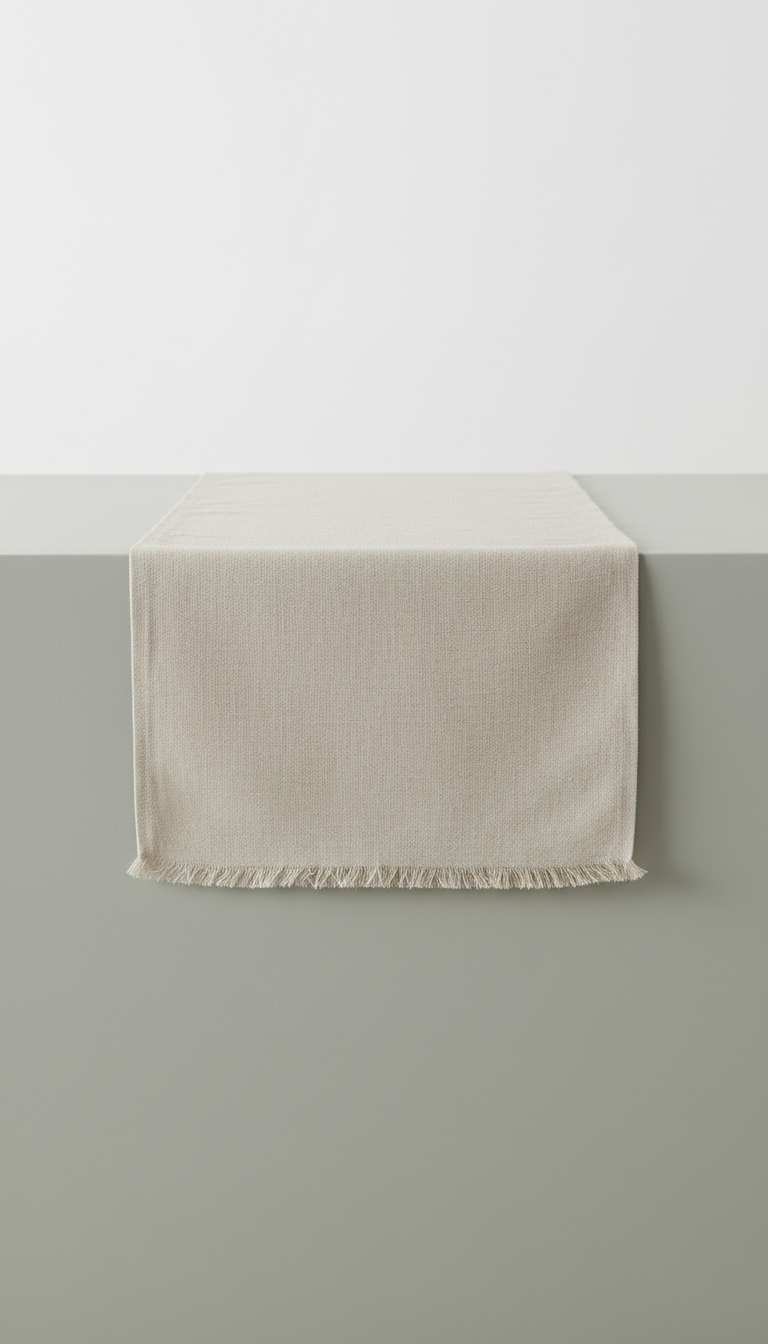 Contemporary Linen Table Runner in Ecru