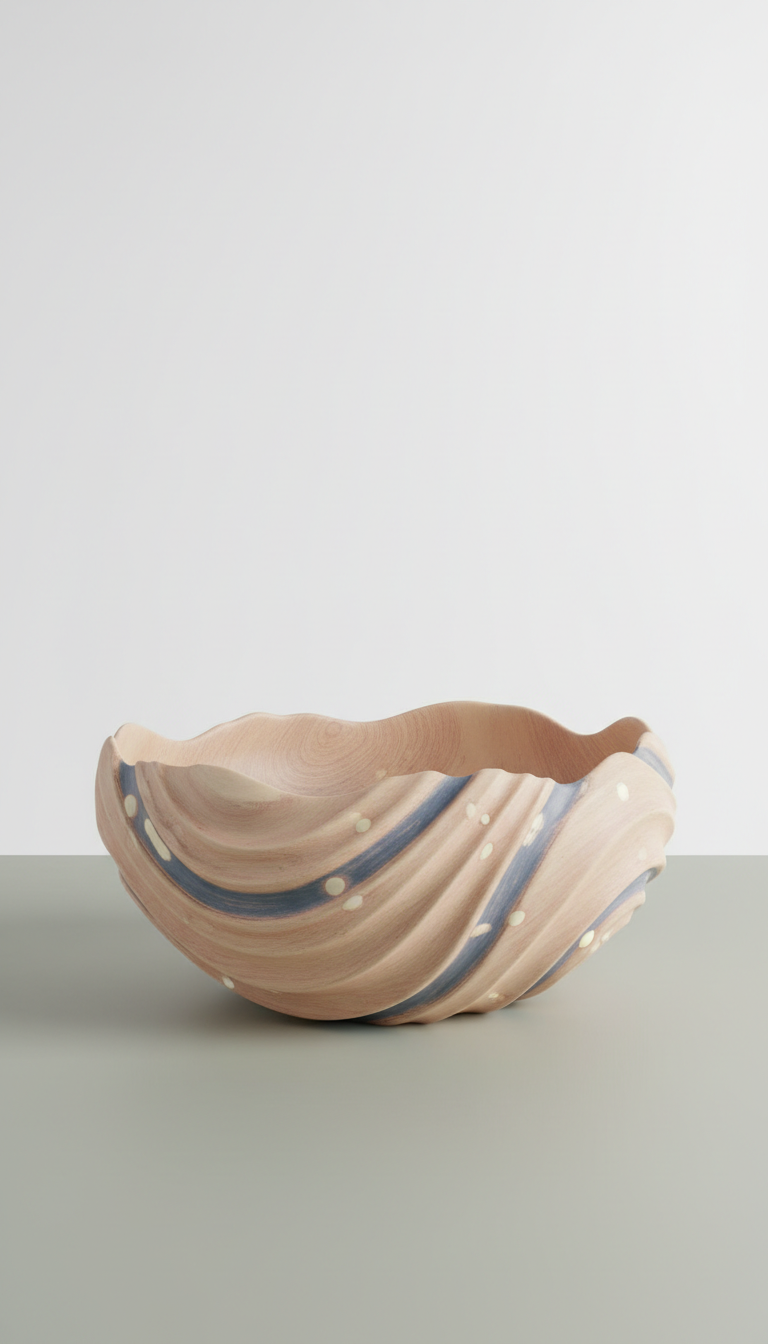 Sculpted Wood Decorative Bowl in Walnut